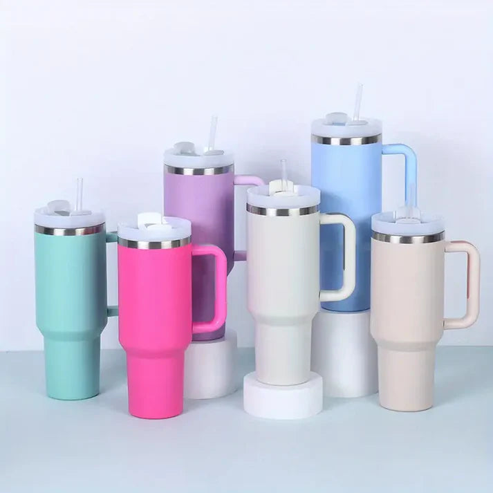 40oz Stainless Steel Tumbler with Handle Lid Straw
