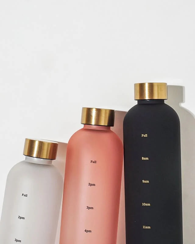 1L Water Bottle With Time Marker Outdoor Travel Leakproof Frosted Plastic