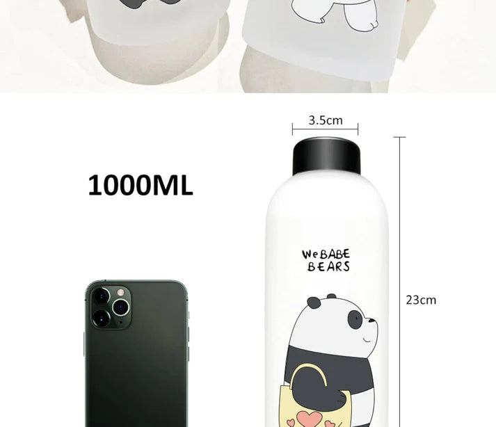 1000ml Cute Panda Transparent Plastic Bottle Leakproof