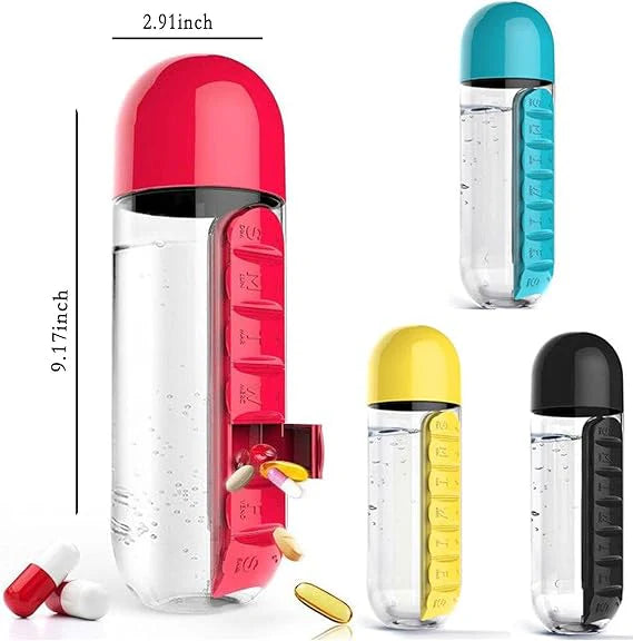 2 in 1 600ml Pill Water Bottle With Drinking Cup