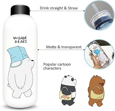 1000ml Cute Panda Transparent Plastic Bottle Leakproof