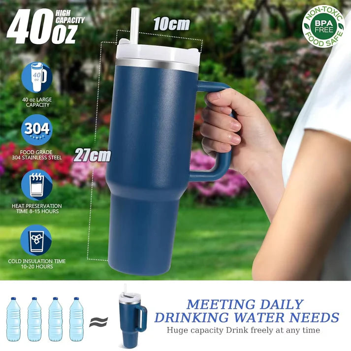 40oz Stainless Steel Tumbler with Handle Lid Straw