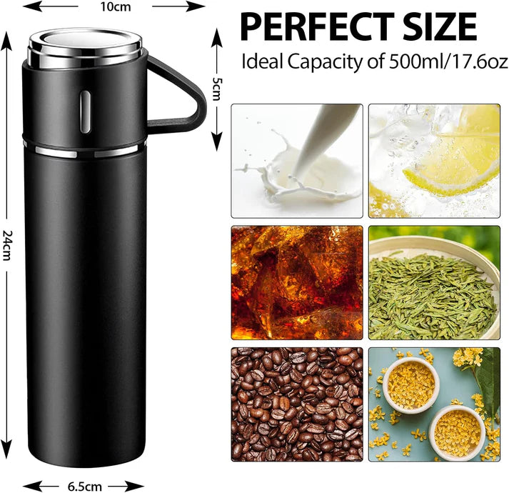 3 Cup Double-Layer Stainless Steel Vacuum Flask Set