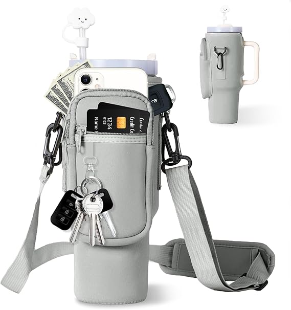 Water Bottle Carrier Bag for Stanley 40oz Tumbler with Phone Pocket And Adjustable Strap