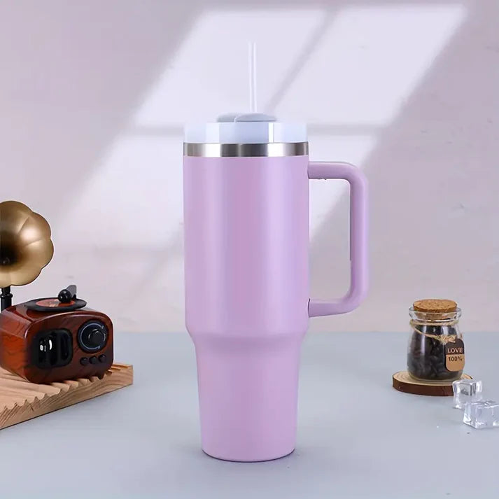 40oz Stainless Steel Tumbler with Handle Lid Straw