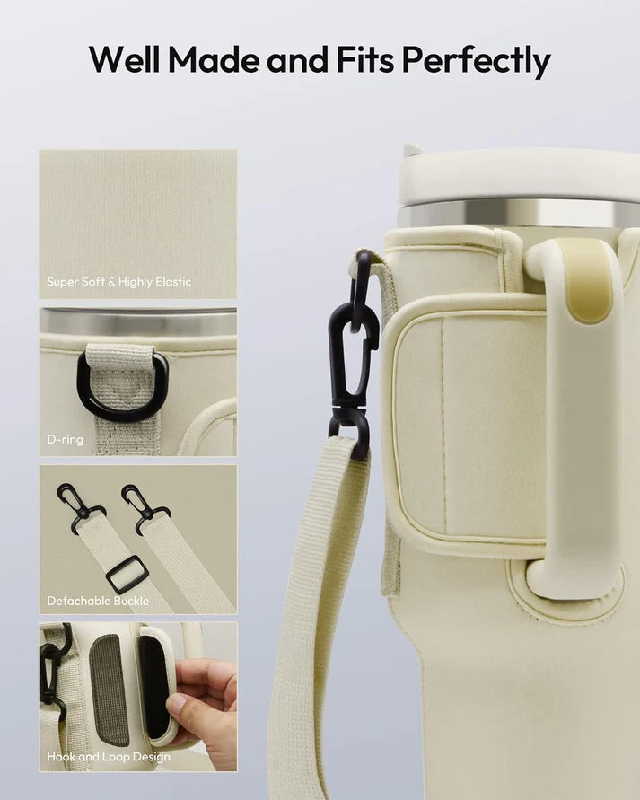 Water Bottle Carrier Bag for Stanley 40oz Tumbler with Phone Pocket And Adjustable Strap