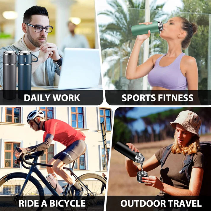 3 Cup Double-Layer Stainless Steel Vacuum Flask Set