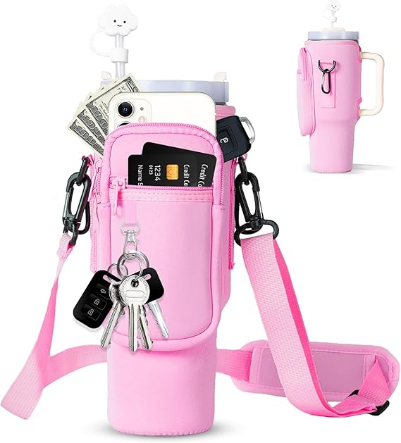 Water Bottle Carrier Bag for Stanley 40oz Tumbler with Phone Pocket And Adjustable Strap