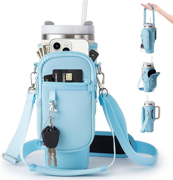 Water Bottle Carrier Bag for Stanley 40oz Tumbler with Phone Pocket And Adjustable Strap