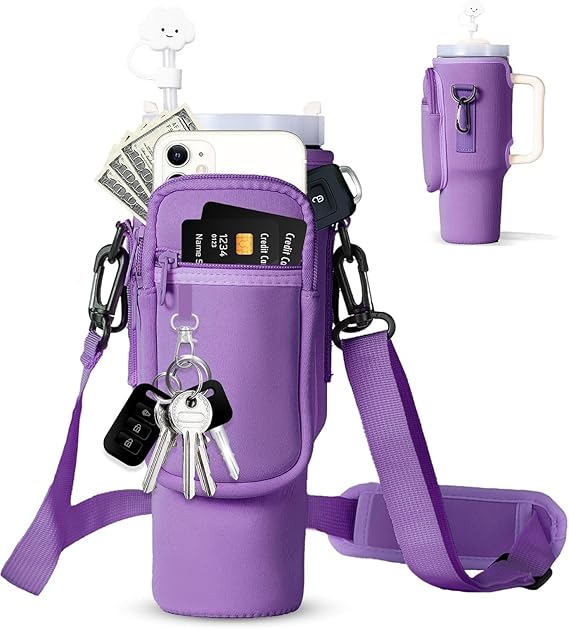 Water Bottle Carrier Bag for Stanley 40oz Tumbler with Phone Pocket And Adjustable Strap