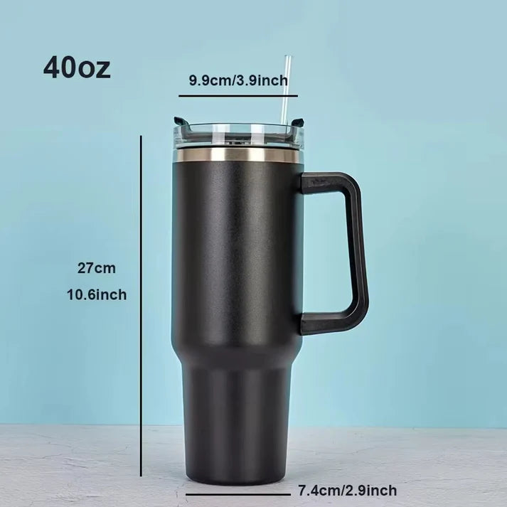 40oz Stainless Steel Tumbler with Handle Lid Straw