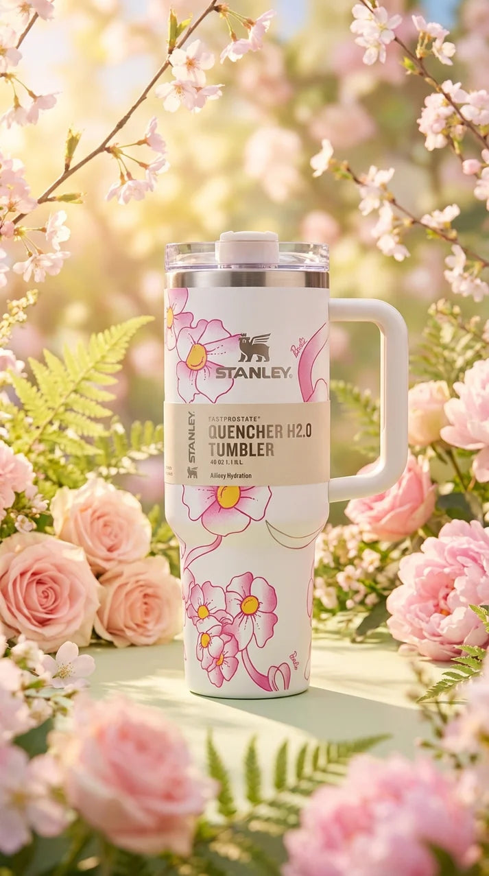 Stanley Barbie Printed Quencher H2.0 Tumbler with Handle and Straw 40 oz Insulated Stainless Steel