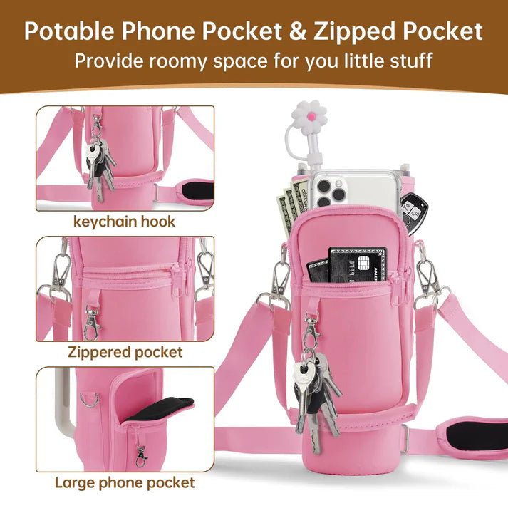 Water Bottle Carrier Bag for Stanley 40oz Tumbler with Phone Pocket And Adjustable Strap