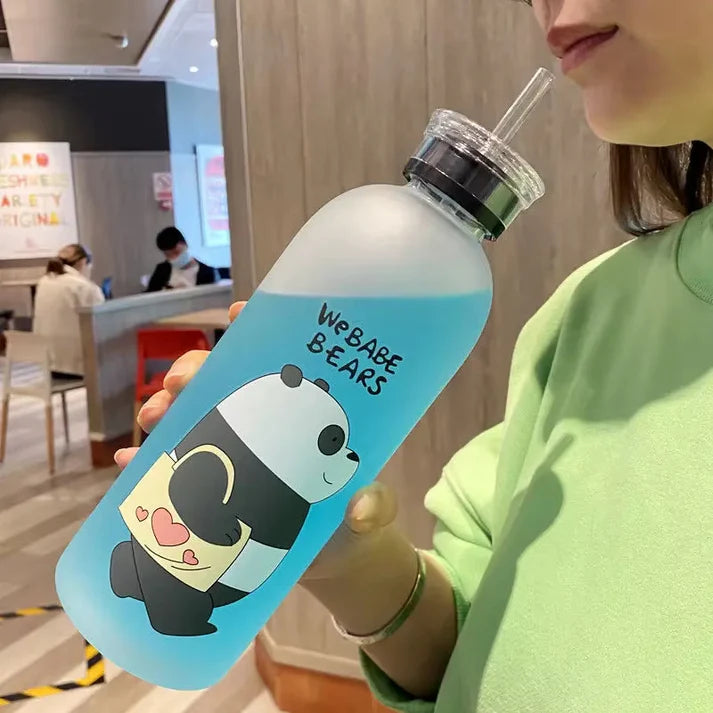 1000ml Cute Panda Transparent Plastic Bottle Leakproof