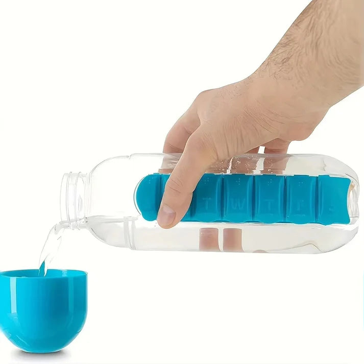 2 in 1 600ml Pill Water Bottle With Drinking Cup