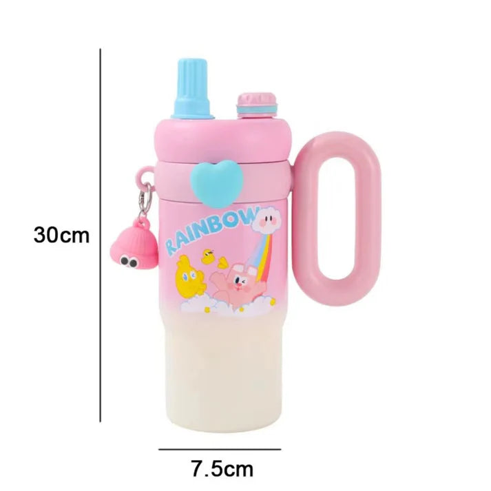 STAINLESS STEEL CUTE MINI PRINTED INSULATED TUMBLER SIPPER FOR KIDS WITH STRAW AND HANDLE 850 ML