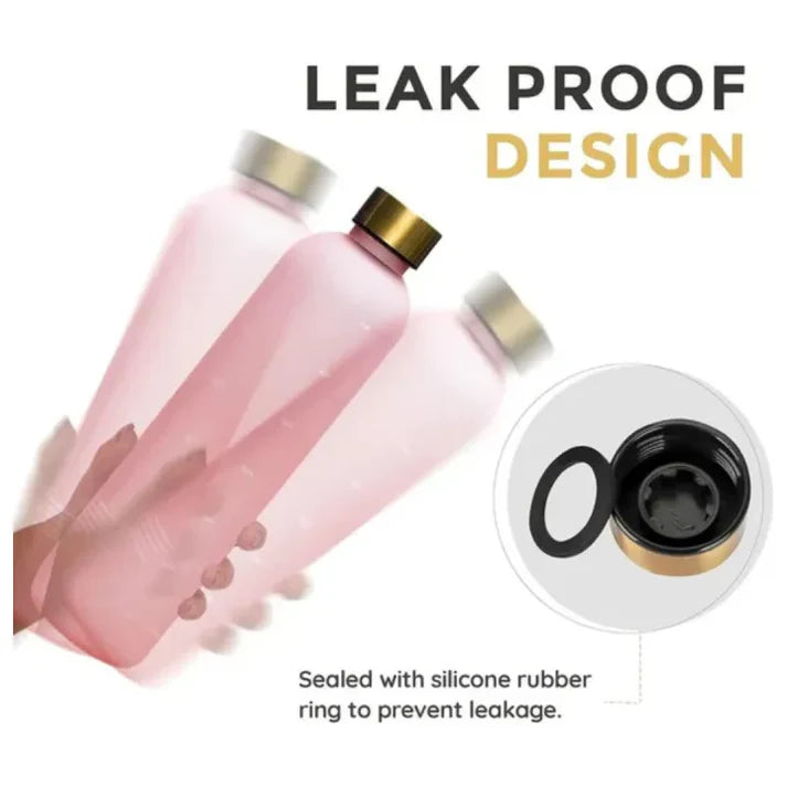 1L Water Bottle With Time Marker Outdoor Travel Leakproof Frosted Plastic