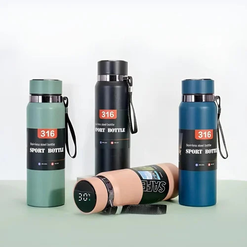 Temperature Display Stainless Steel 800ML Water Bottle - Hot & Cool