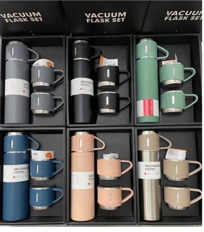 3 Cup Double-Layer Stainless Steel Vacuum Flask Set