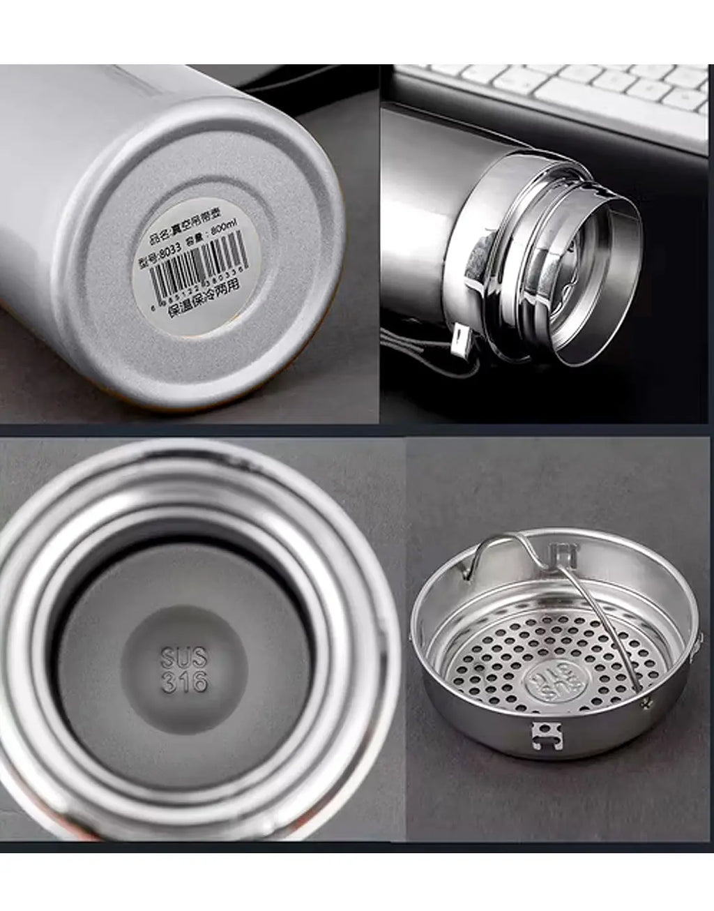 Water Bottle, LeakProof Stainless Steel Vacuum Insulated 800Ml/1000ML